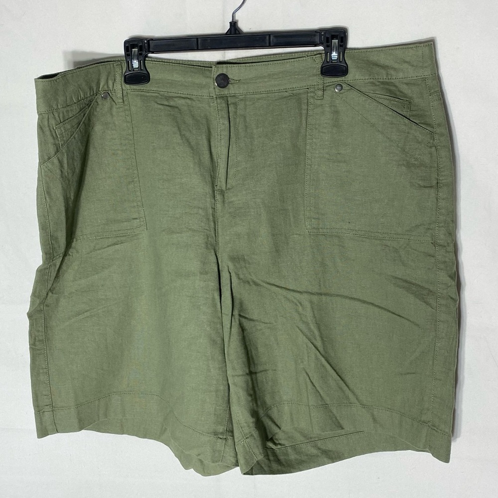 Penningtons Green Viscose Linen Blend Flat Front Shorts 22